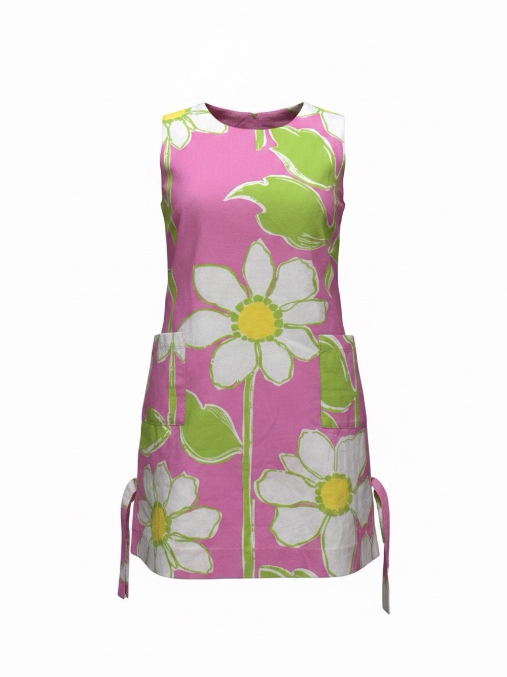 Lilly Pulitzer Pink Floral Shift Dress with Green Leaves